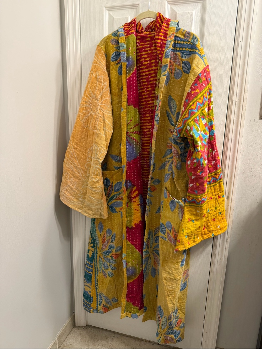 Reversible Kantha Hooded Kimono Robe Duster